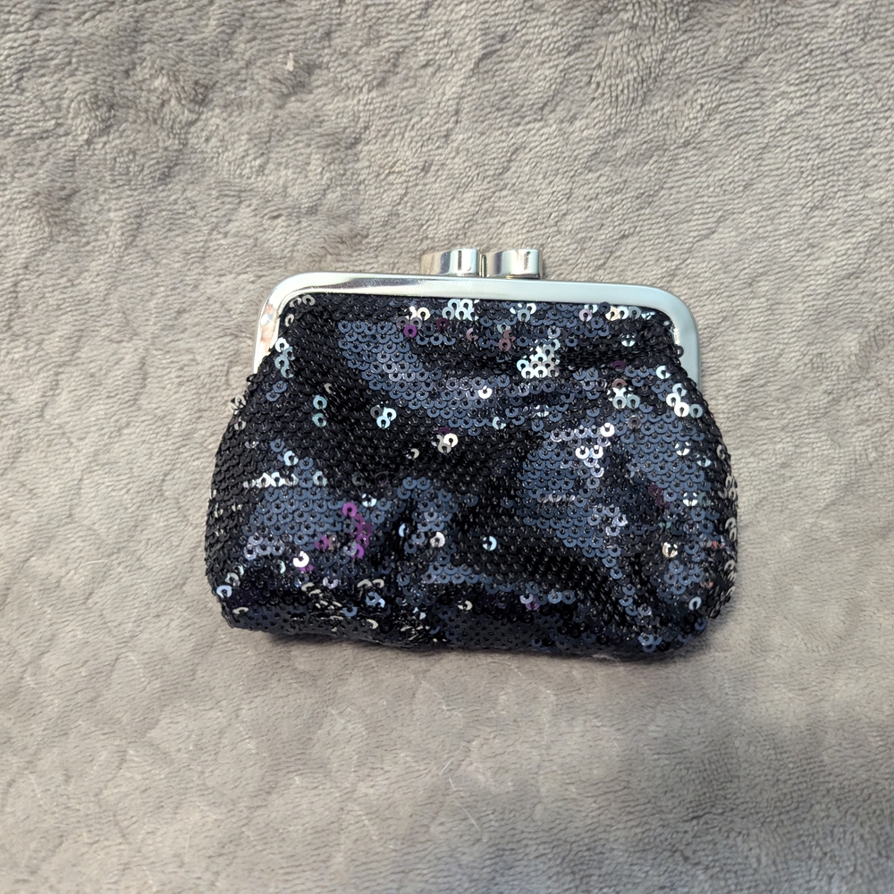 Victoria's Secret Black and Silver Sequin Coin Purse
